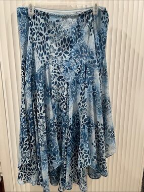 Blue Printed Midi Skirt